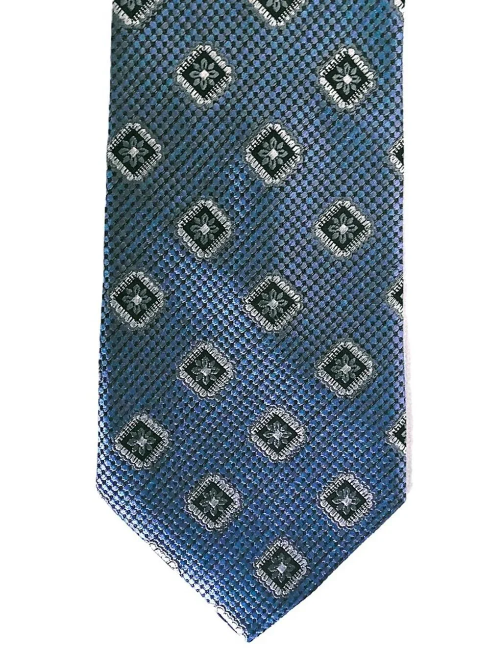 Nordstrom Men's Neck Tie French Blue Black & Silvery Gray Classic 100% Silk